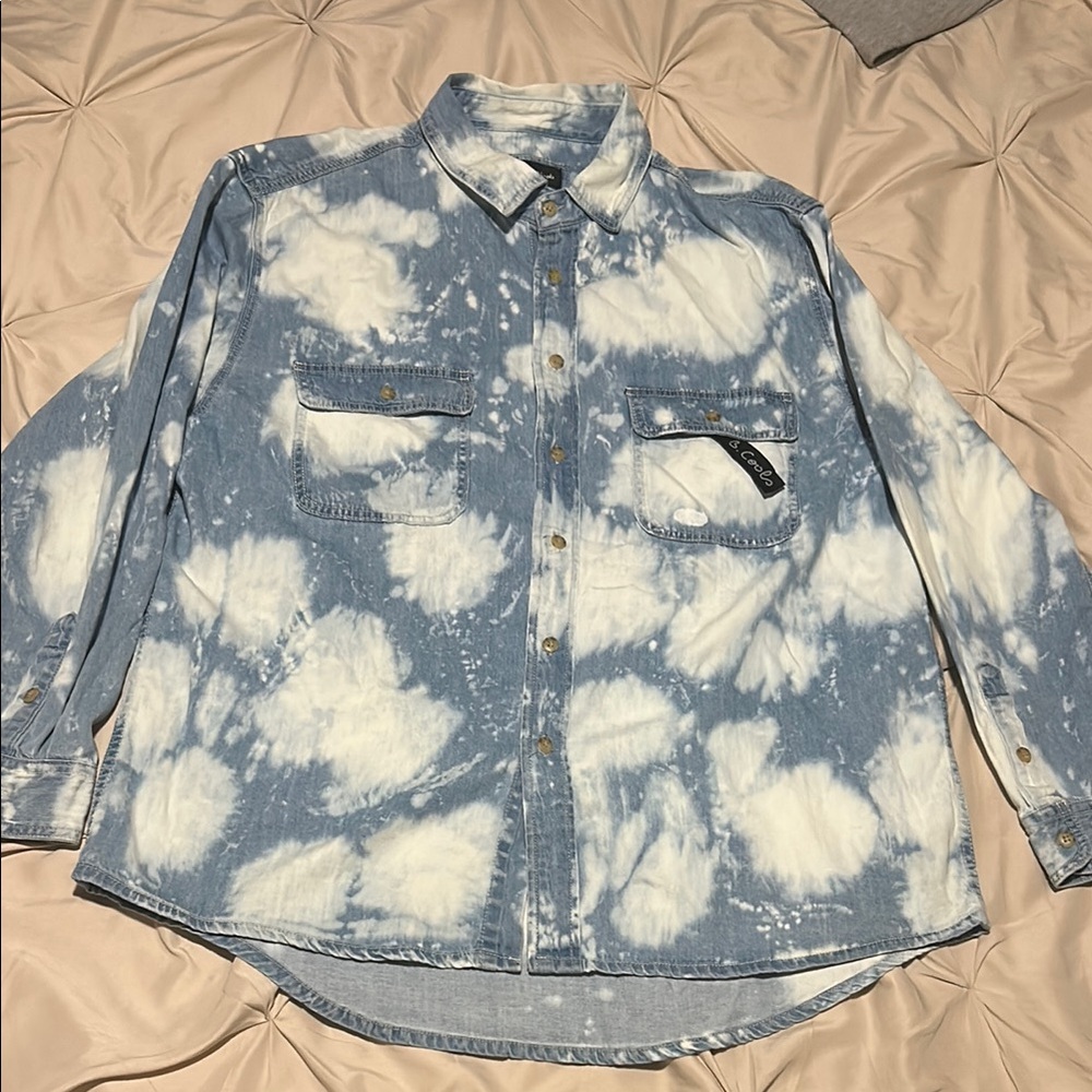 Barney Cools Blue and White Tie-Dye Denim Shirt